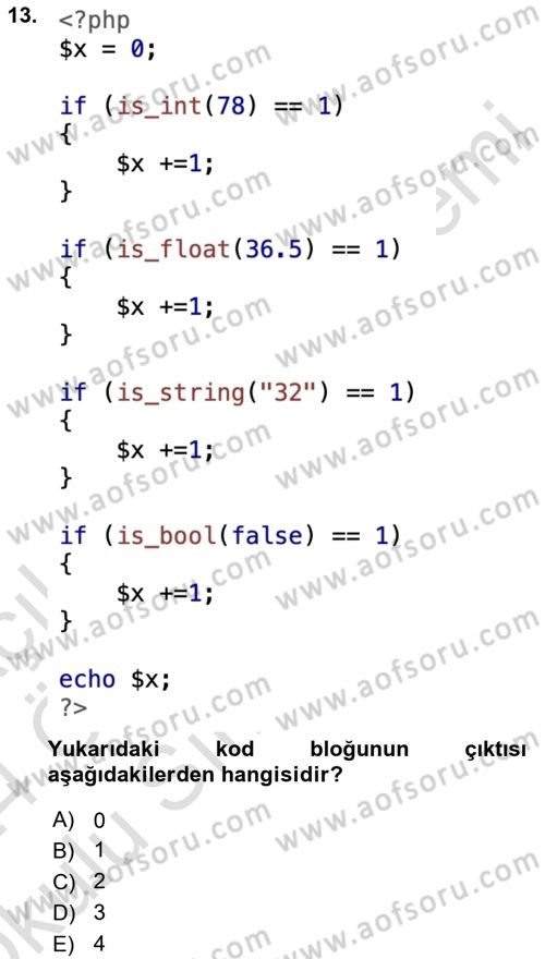 Web Sunucu Programlama Dersi 2023 - 2024 Yılı Yaz Okulu Sınavı 13. Soru