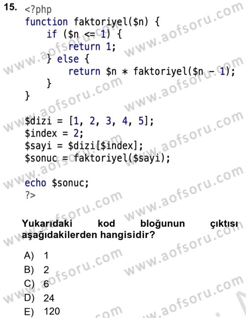 Web Sunucu Programlama Dersi 2023 - 2024 Yılı Yaz Okulu Sınavı 15. Soru