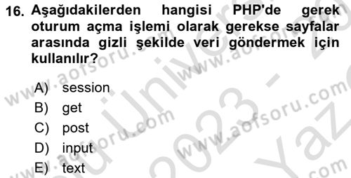 Web Sunucu Programlama Dersi 2023 - 2024 Yılı Yaz Okulu Sınavı 16. Soru