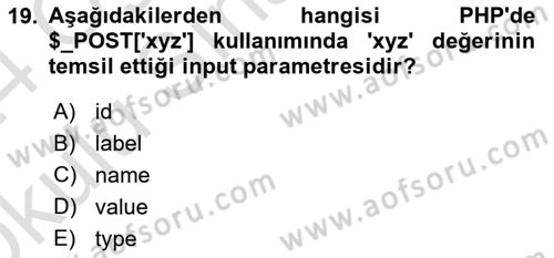 Web Sunucu Programlama Dersi 2023 - 2024 Yılı Yaz Okulu Sınavı 19. Soru