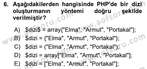 Web Sunucu Programlama Dersi 2023 - 2024 Yılı Yaz Okulu Sınavı 6. Soru