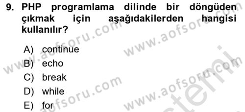 Web Sunucu Programlama Dersi 2023 - 2024 Yılı Yaz Okulu Sınavı 9. Soru