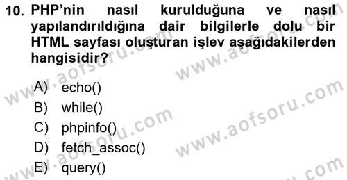 Web Sunucu Programlama Dersi 2024 - 2025 Yılı (Vize) Ara Sınav Soruları 10. Soru