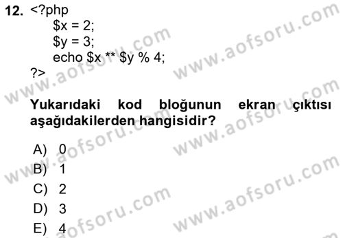 Web Sunucu Programlama Dersi 2024 - 2025 Yılı (Vize) Ara Sınav Soruları 12. Soru