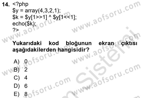 Web Sunucu Programlama Dersi 2024 - 2025 Yılı (Vize) Ara Sınav Soruları 14. Soru