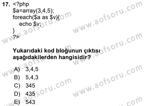 Web Sunucu Programlama Dersi 2024 - 2025 Yılı (Vize) Ara Sınav Soruları 17. Soru