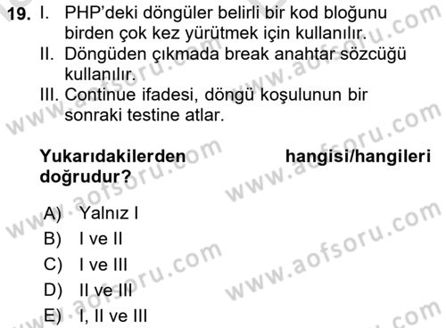 Web Sunucu Programlama Dersi 2024 - 2025 Yılı (Vize) Ara Sınav Soruları 19. Soru