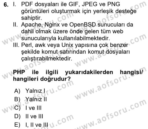 Web Sunucu Programlama Dersi 2024 - 2025 Yılı (Vize) Ara Sınav Soruları 6. Soru