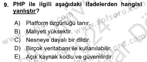 Web Sunucu Programlama Dersi 2024 - 2025 Yılı (Vize) Ara Sınav Soruları 9. Soru