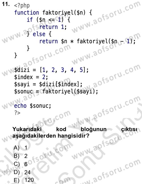 Web Sunucu Programlama Dersi 2024 - 2025 Yılı (Final) Dönem Sonu Sınav Soruları 11. Soru