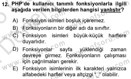 Web Sunucu Programlama Dersi 2024 - 2025 Yılı (Final) Dönem Sonu Sınav Soruları 12. Soru