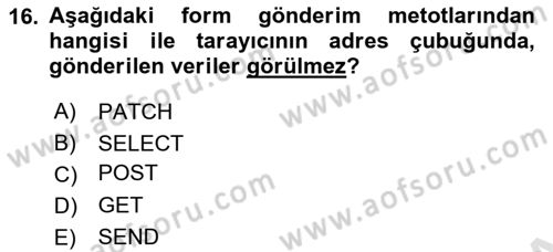 Web Sunucu Programlama Dersi 2024 - 2025 Yılı (Final) Dönem Sonu Sınav Soruları 16. Soru