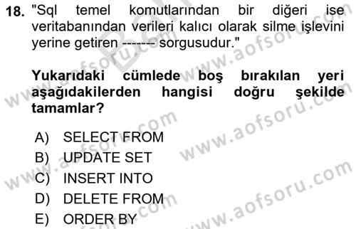Web Sunucu Programlama Dersi 2024 - 2025 Yılı (Final) Dönem Sonu Sınav Soruları 18. Soru
