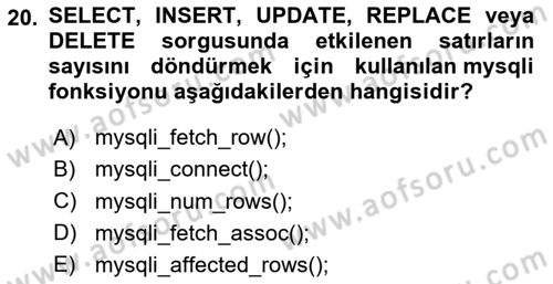 Web Sunucu Programlama Dersi 2024 - 2025 Yılı (Final) Dönem Sonu Sınav Soruları 20. Soru