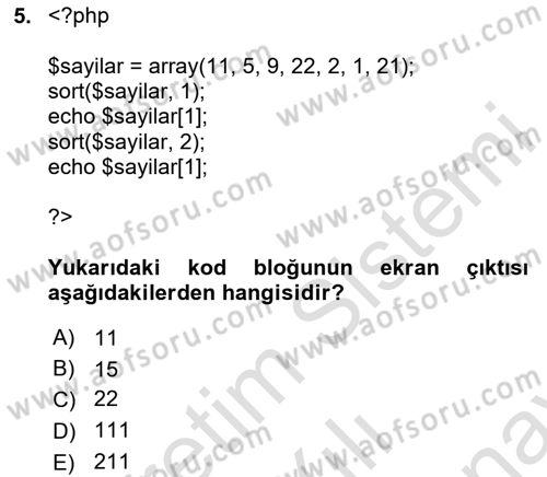 Web Sunucu Programlama Dersi 2024 - 2025 Yılı (Final) Dönem Sonu Sınav Soruları 5. Soru
