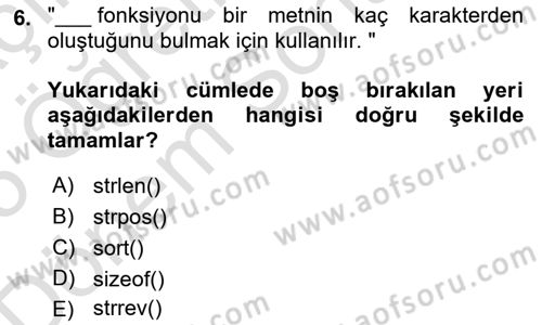 Web Sunucu Programlama Dersi 2024 - 2025 Yılı (Final) Dönem Sonu Sınav Soruları 6. Soru