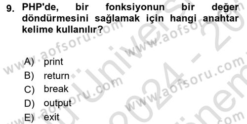 Web Sunucu Programlama Dersi 2024 - 2025 Yılı (Final) Dönem Sonu Sınav Soruları 9. Soru