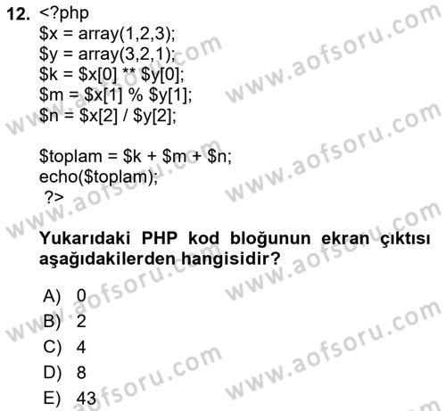 Web Sunucu Programlama Dersi 2025 - 2026 Yılı (Vize) Ara Sınav Soruları 12. Soru