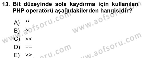 Web Sunucu Programlama Dersi 2025 - 2026 Yılı (Vize) Ara Sınav Soruları 13. Soru