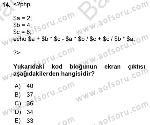 Web Sunucu Programlama Dersi 2025 - 2026 Yılı (Vize) Ara Sınav Soruları 14. Soru