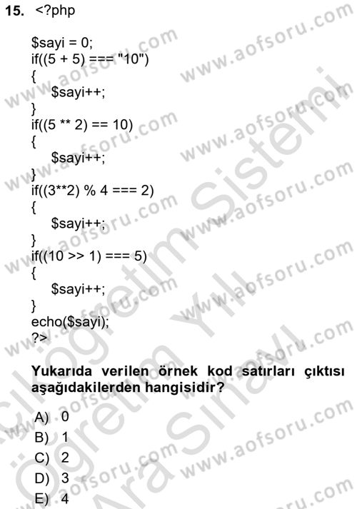 Web Sunucu Programlama Dersi 2025 - 2026 Yılı (Vize) Ara Sınav Soruları 15. Soru