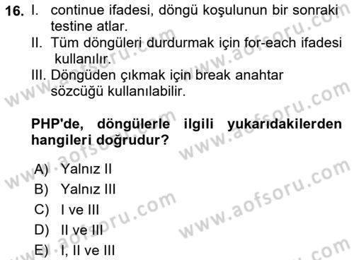 Web Sunucu Programlama Dersi 2025 - 2026 Yılı (Vize) Ara Sınav Soruları 16. Soru