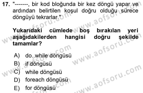 Web Sunucu Programlama Dersi 2025 - 2026 Yılı (Vize) Ara Sınav Soruları 17. Soru