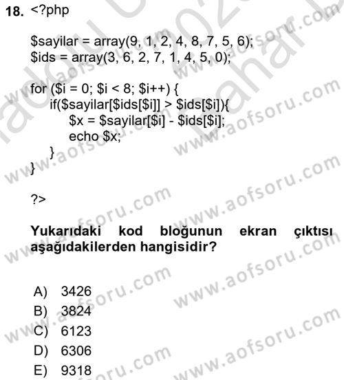 Web Sunucu Programlama Dersi 2025 - 2026 Yılı (Vize) Ara Sınav Soruları 18. Soru