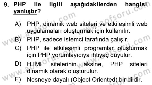 Web Sunucu Programlama Dersi 2025 - 2026 Yılı (Vize) Ara Sınav Soruları 9. Soru