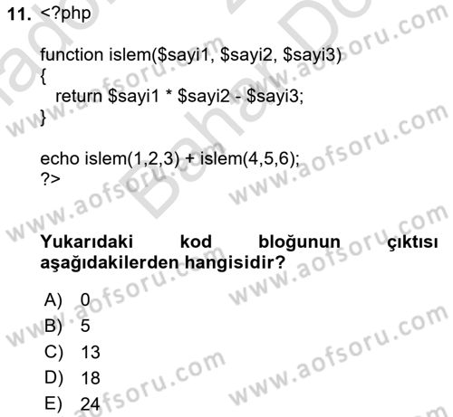 Web Sunucu Programlama Dersi 2025 - 2026 Yılı (Final) Dönem Sonu Sınav Soruları 11. Soru