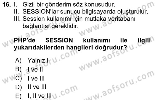 Web Sunucu Programlama Dersi 2025 - 2026 Yılı (Final) Dönem Sonu Sınav Soruları 16. Soru