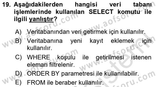 Web Sunucu Programlama Dersi 2025 - 2026 Yılı (Final) Dönem Sonu Sınav Soruları 19. Soru