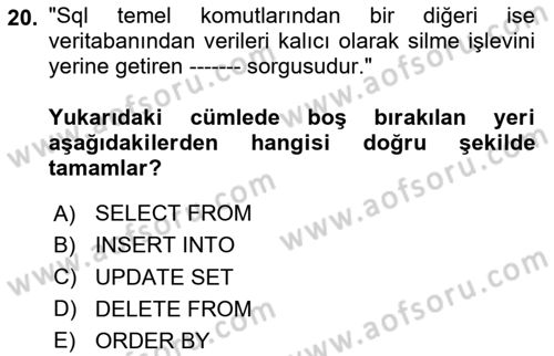 Web Sunucu Programlama Dersi 2025 - 2026 Yılı (Final) Dönem Sonu Sınav Soruları 20. Soru