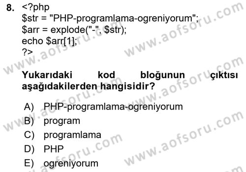Web Sunucu Programlama Dersi 2025 - 2026 Yılı (Final) Dönem Sonu Sınav Soruları 8. Soru
