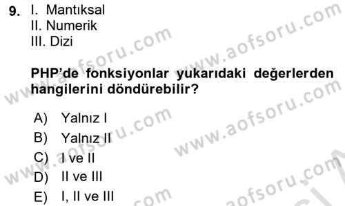 Web Sunucu Programlama Dersi 2025 - 2026 Yılı (Final) Dönem Sonu Sınav Soruları 9. Soru