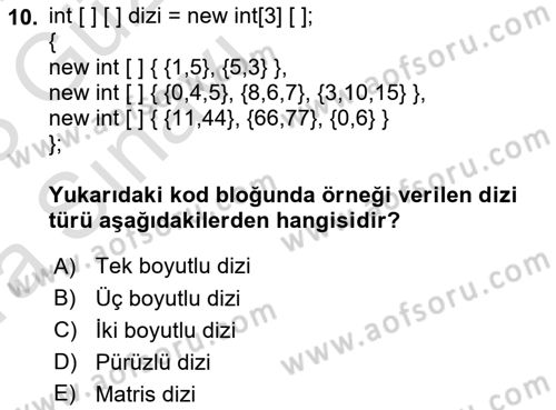 Veri Yapıları Dersi Ara Sınavı Deneme Sınav Soruları 10. Soru