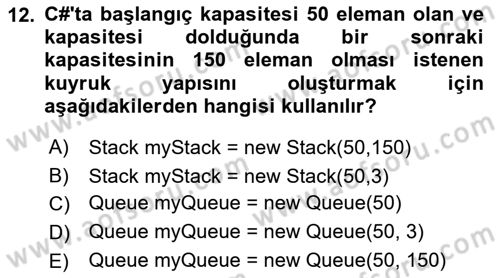 Veri Yapıları Dersi Ara Sınavı Deneme Sınav Soruları 12. Soru