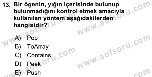 Veri Yapıları Dersi Ara Sınavı Deneme Sınav Soruları 13. Soru