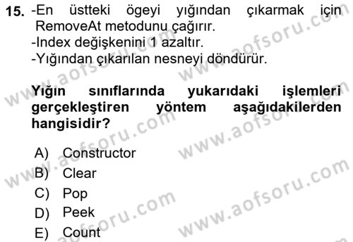 Veri Yapıları Dersi Ara Sınavı Deneme Sınav Soruları 15. Soru
