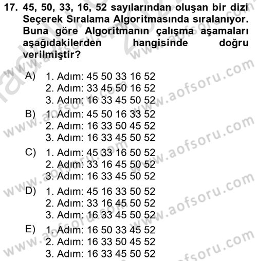 Veri Yapıları Dersi 2022 - 2023 Yılı (Vize) Ara Sınavı 17. Soru