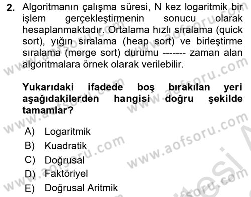 Veri Yapıları Dersi Ara Sınavı Deneme Sınav Soruları 2. Soru