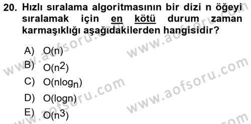 Veri Yapıları Dersi 2022 - 2023 Yılı (Vize) Ara Sınavı 20. Soru