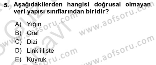 Veri Yapıları Dersi Ara Sınavı Deneme Sınav Soruları 5. Soru