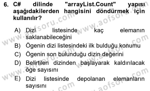Veri Yapıları Dersi Ara Sınavı Deneme Sınav Soruları 6. Soru