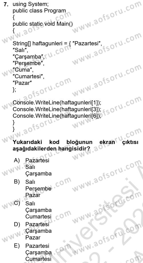 Veri Yapıları Dersi 2022 - 2023 Yılı (Vize) Ara Sınav Soruları 7. Soru