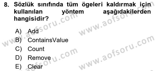 Veri Yapıları Dersi Ara Sınavı Deneme Sınav Soruları 8. Soru