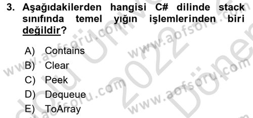 Veri Yapıları Dersi 2022 - 2023 Yılı (Final) Dönem Sonu Sınav Soruları 3. Soru