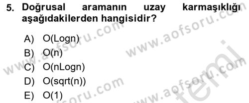 Veri Yapıları Dersi 2022 - 2023 Yılı (Final) Dönem Sonu Sınavı 5. Soru