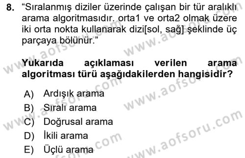 Veri Yapıları Dersi 2022 - 2023 Yılı (Final) Dönem Sonu Sınav Soruları 8. Soru