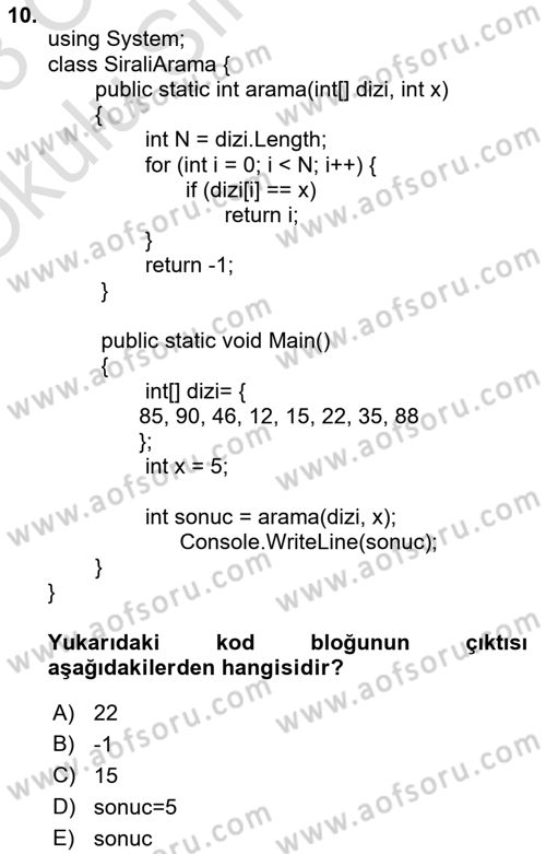 Veri Yapıları Dersi 2022 - 2023 Yılı Yaz Okulu Sınav Soruları 10. Soru